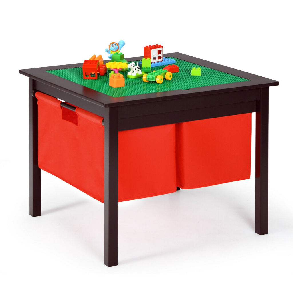 White 2-in-1 Kids Double-Sided Activity Building Block Table with Drawers