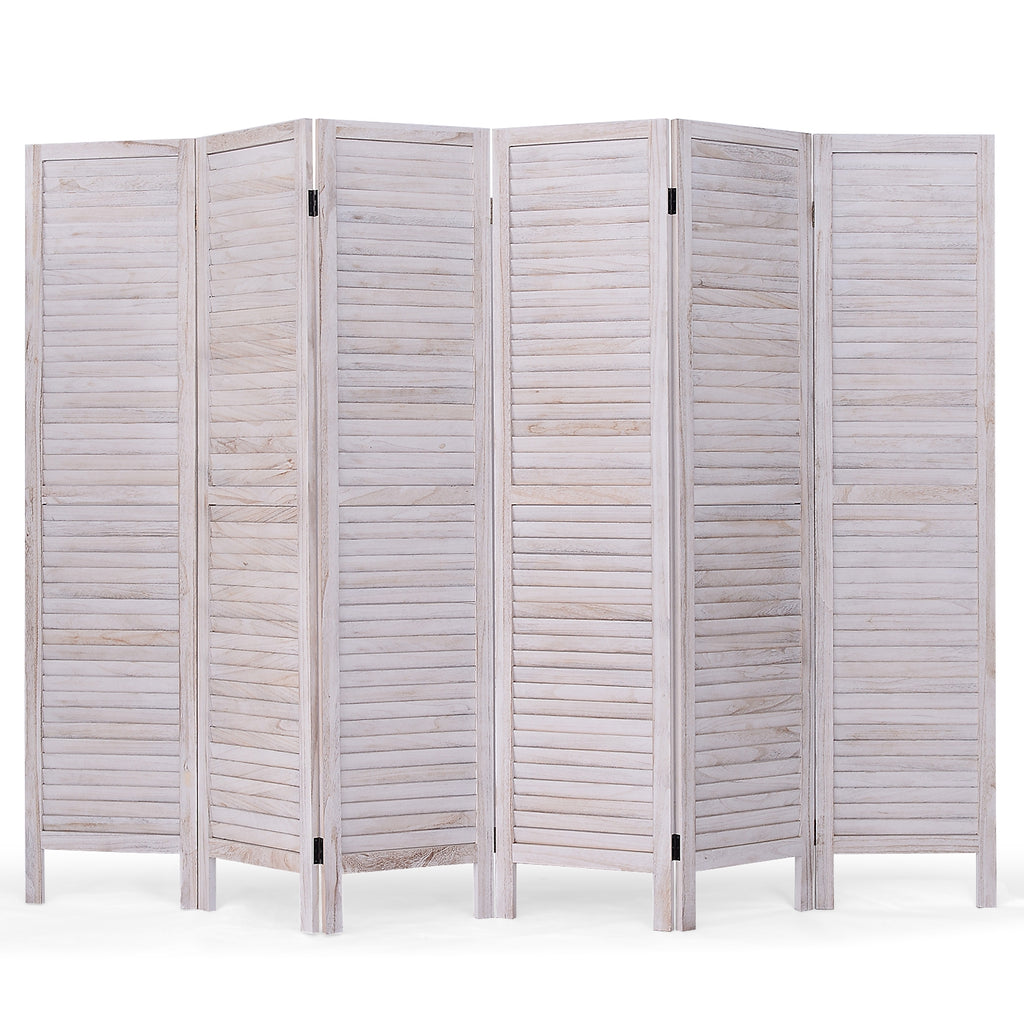 White 6-Panel Classic Venetian Wooden Room Divider Screen - Costway