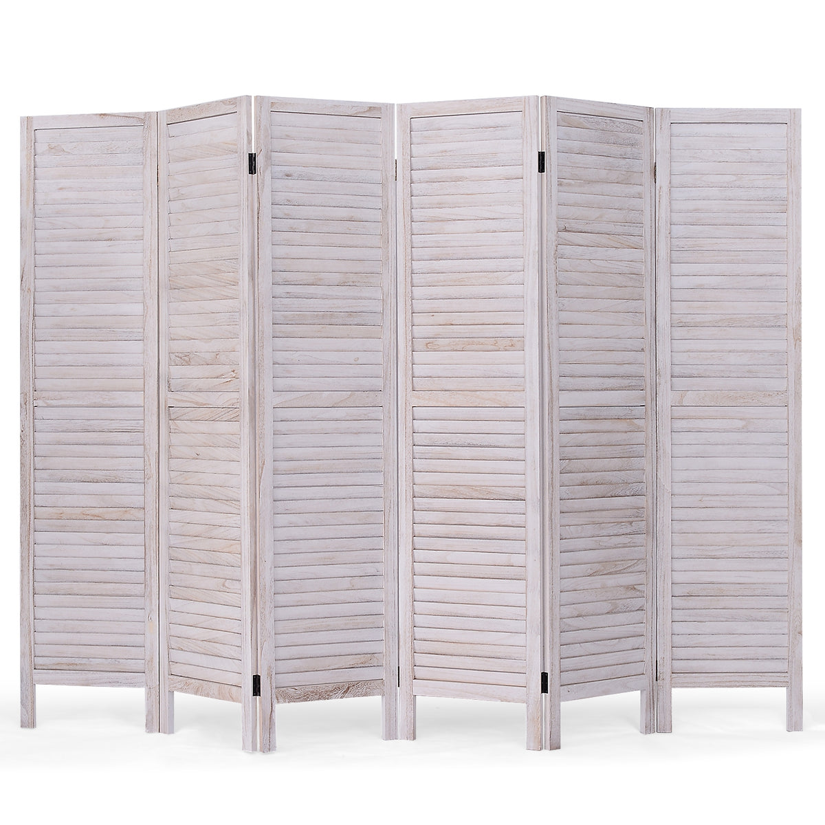 White 6-Panel Classic Venetian Wooden Room Divider Screen - Costway