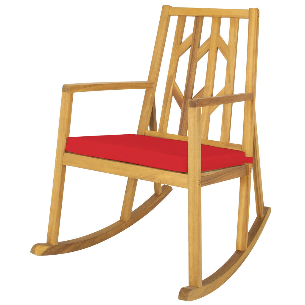 Patio Acacia Wood Rocking Chair Sofa with Armrest and Cushion for