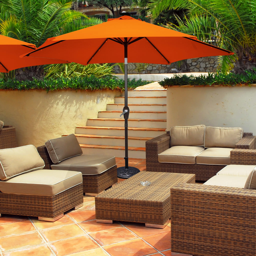 9 Feet Solar LED Lighted Patio Market Umbrella with Tilt Adjustment