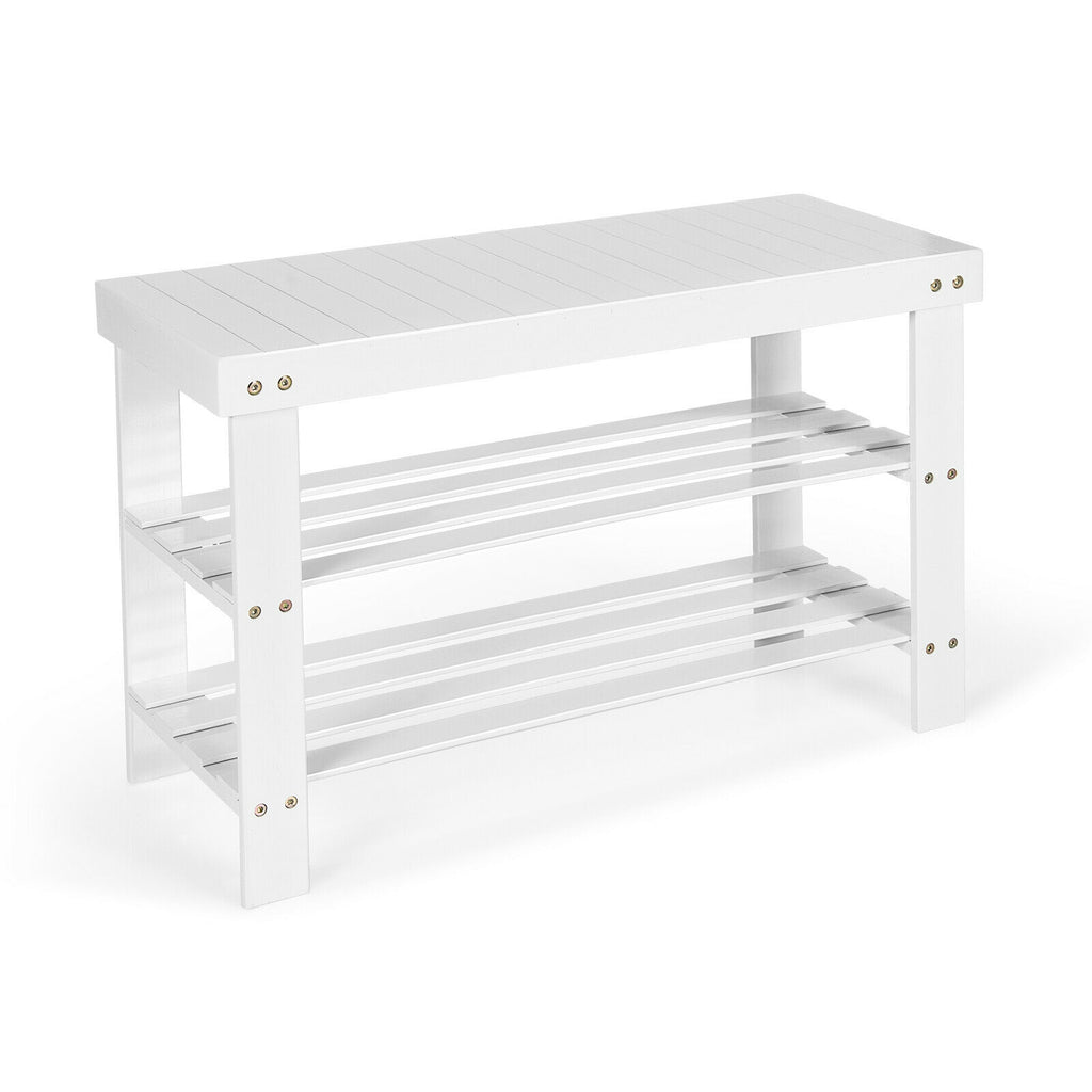 3-Tier Bamboo Shoe Rack Bench, White