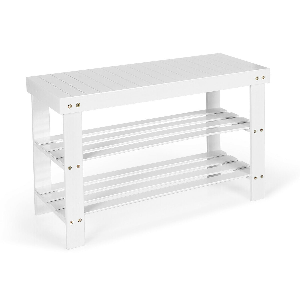 3-Tier Bamboo Shoe Rack Bench, White
