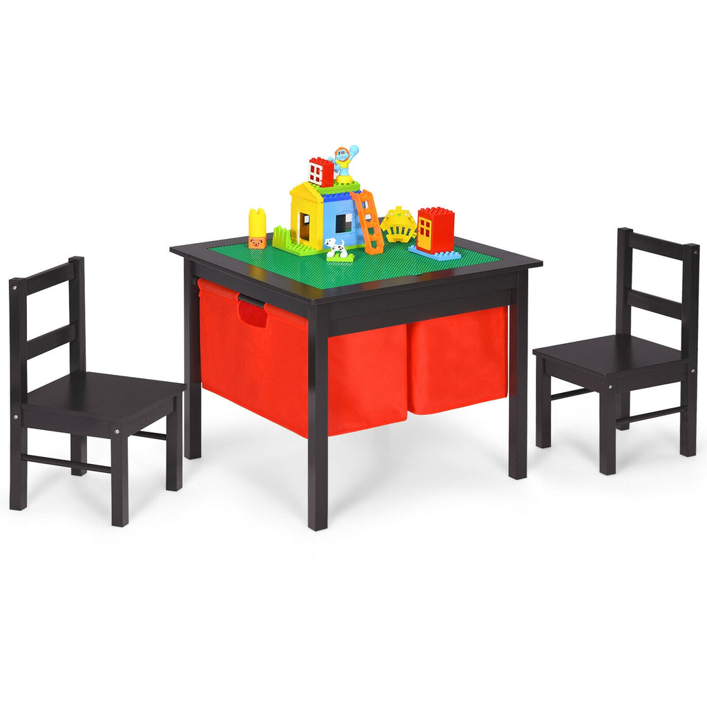 Kids Activity Table and 2 Chairs Set with Storage - Dark Brown