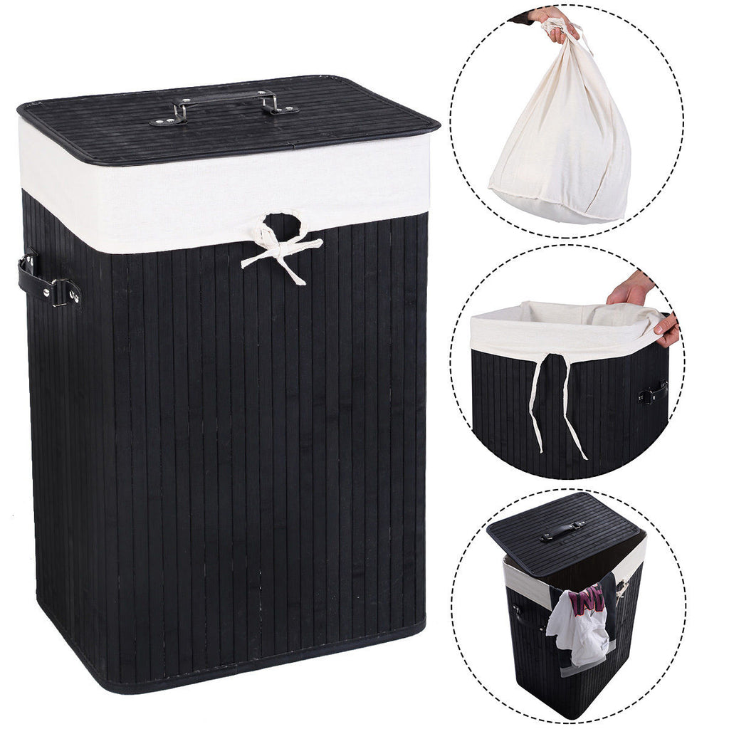 19 Gal Rectangle Laundry Basket Bamboo Clothes Hamper with Handles