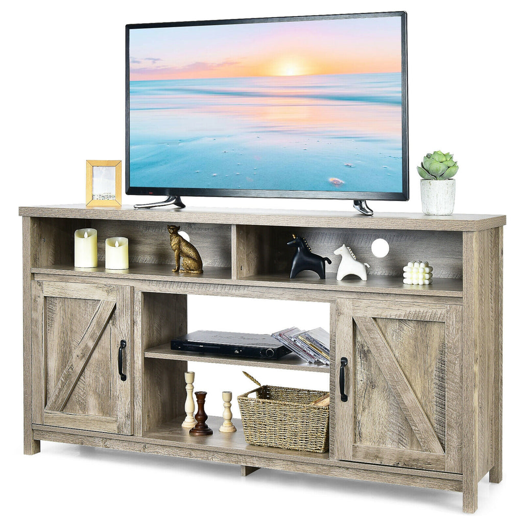 59-Inch TV Stand with Fireplace Compatibility & Barn Doors - Natural