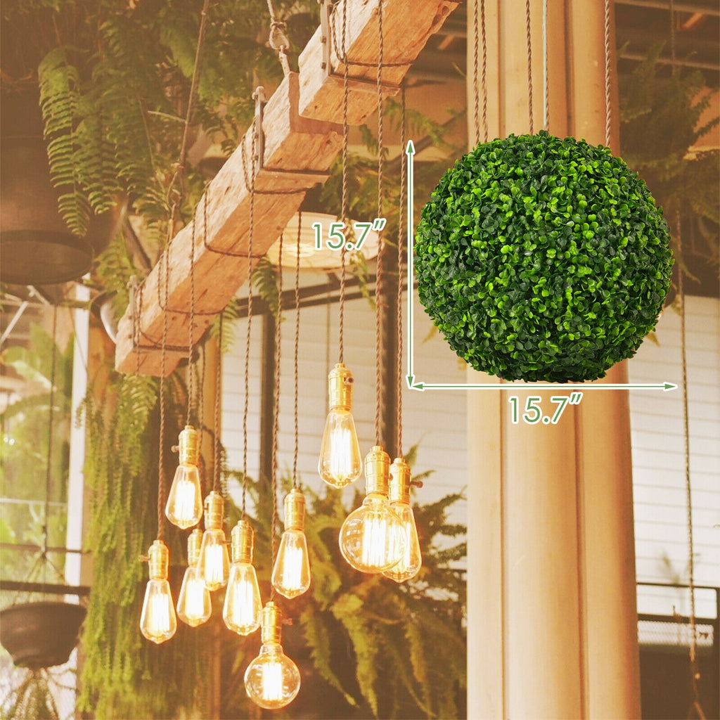 Artificial Topiary Balls 15.5 Inch Faux Boxwood Plants - No Flower, 2 Pieces