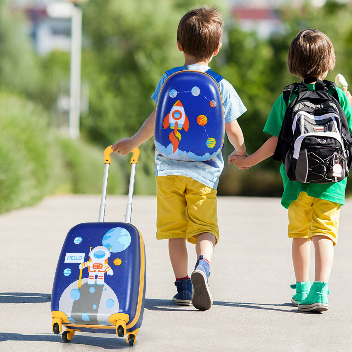 Kids Luggage Set with Backpack and Suitcase - Astronaut Pattern, 12 & 16 Inch, Travel Ready