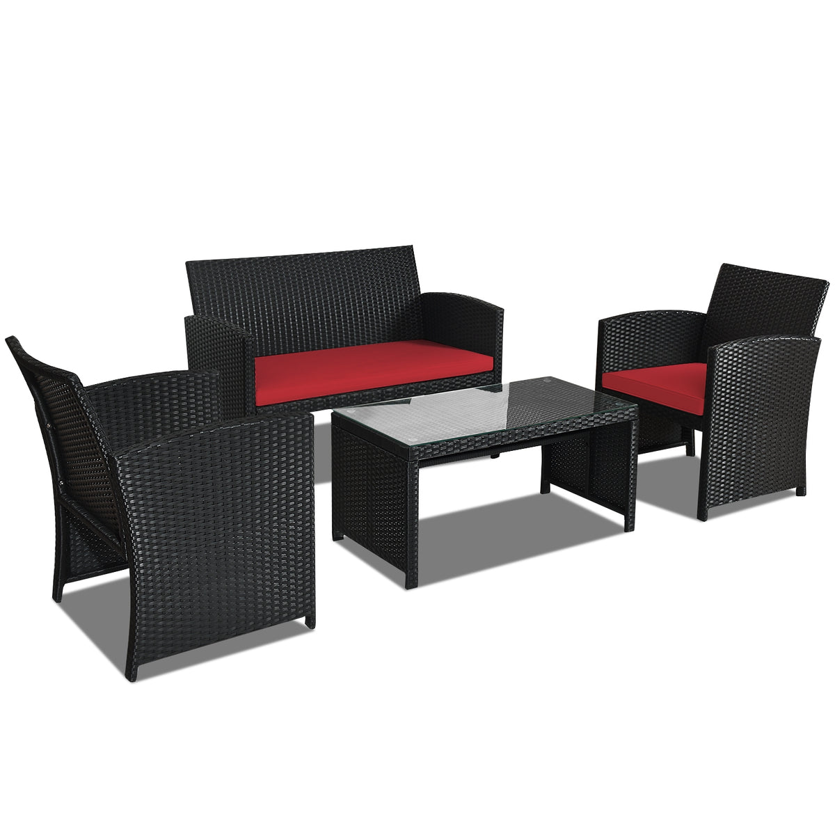 4-Piece Rattan Patio Furniture Set with Cushions - Black Rattan, Navy