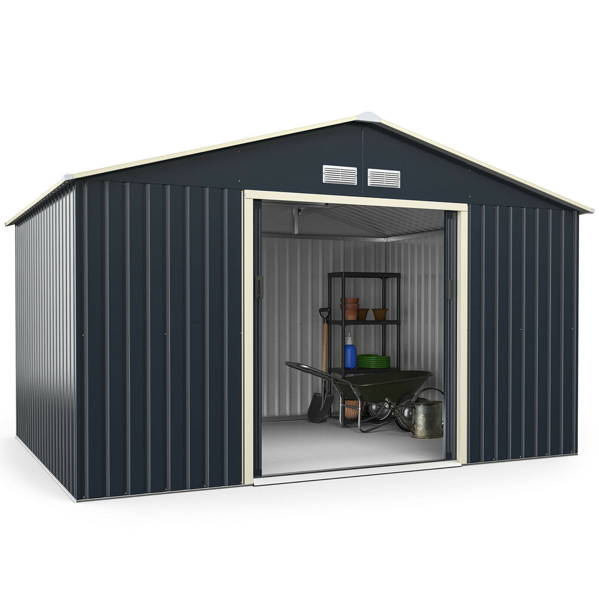 11 x 8 Feet Metal Storage Shed for Garden and Tools with 2 Lockable
