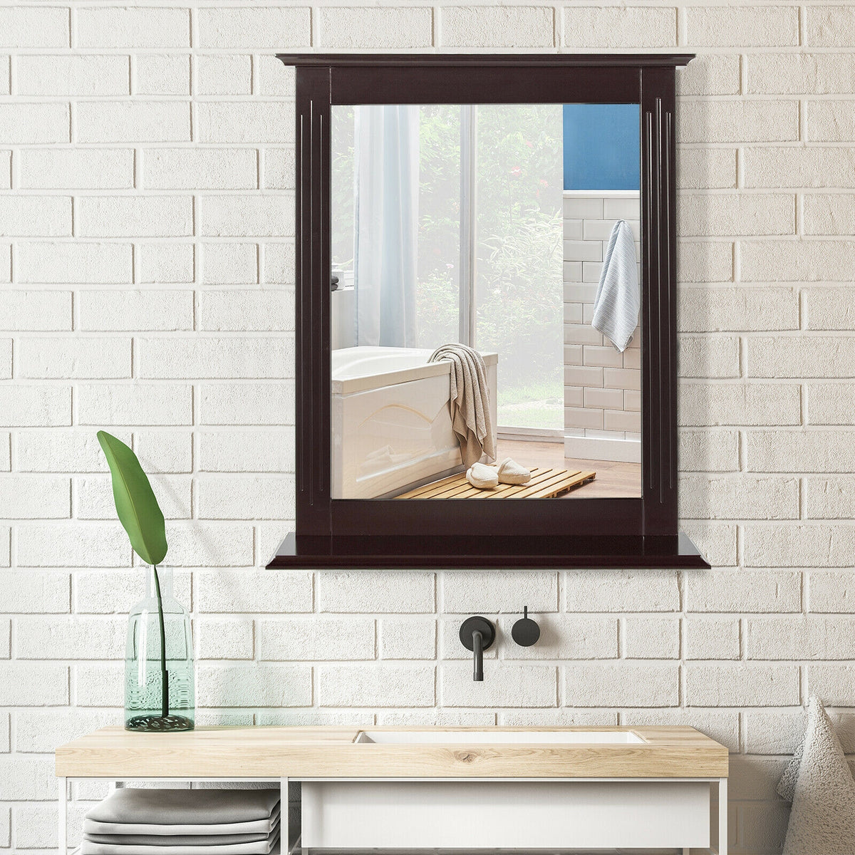 White Wall-Mounted Vanity Mirror with Shelf - Multipurpose Home Decor