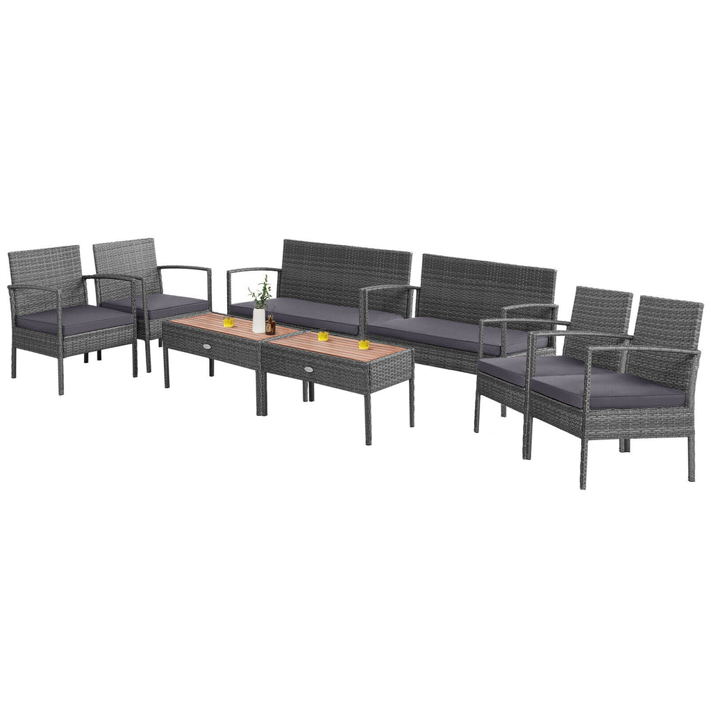 4-Piece Rattan Patio Conversation Set with Acacia Wood Table