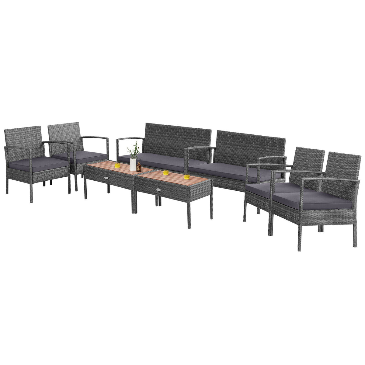 4-Piece Rattan Patio Conversation Set with Acacia Wood Table
