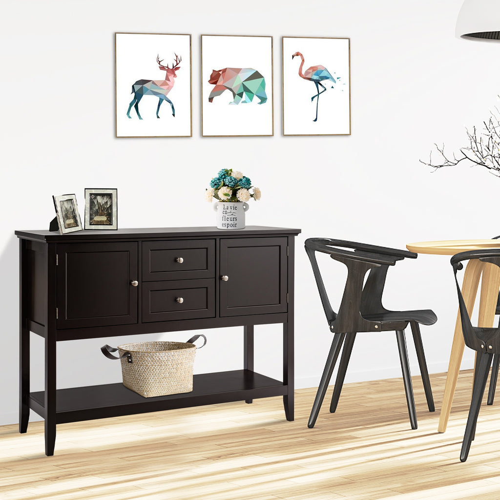 Wooden Sideboard Buffet Console Table with Drawers, Gray