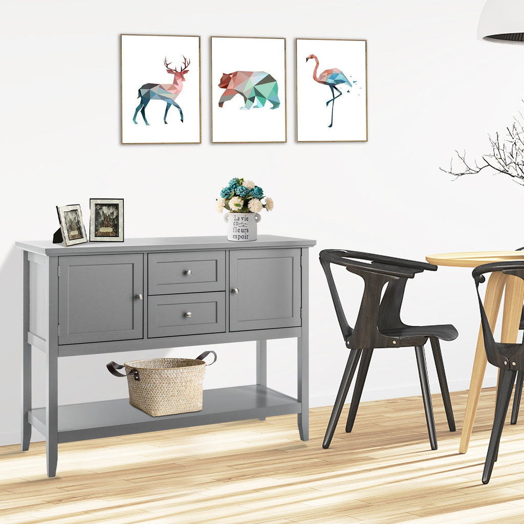 Wooden Sideboard Buffet Console Table with Drawers, Gray