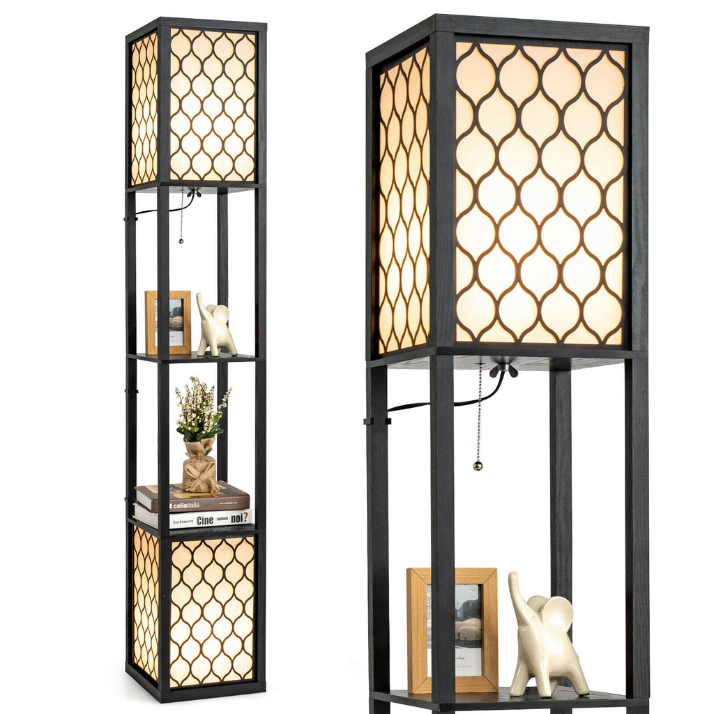 Freestanding Floor Lamp with Shelf & Double Pull Chain Foot Switch