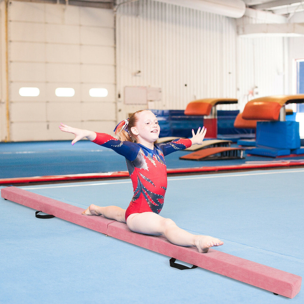 Portable Floor Balance Beam with Handles - 7 Feet Folding Gymnastics Beam, Pink