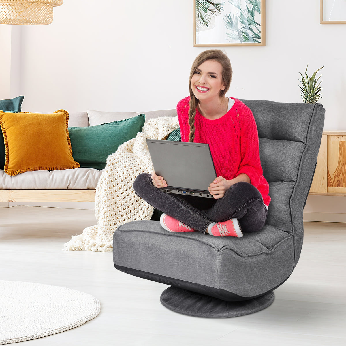 Gaming Floor Chair with Swivel Base - Gray