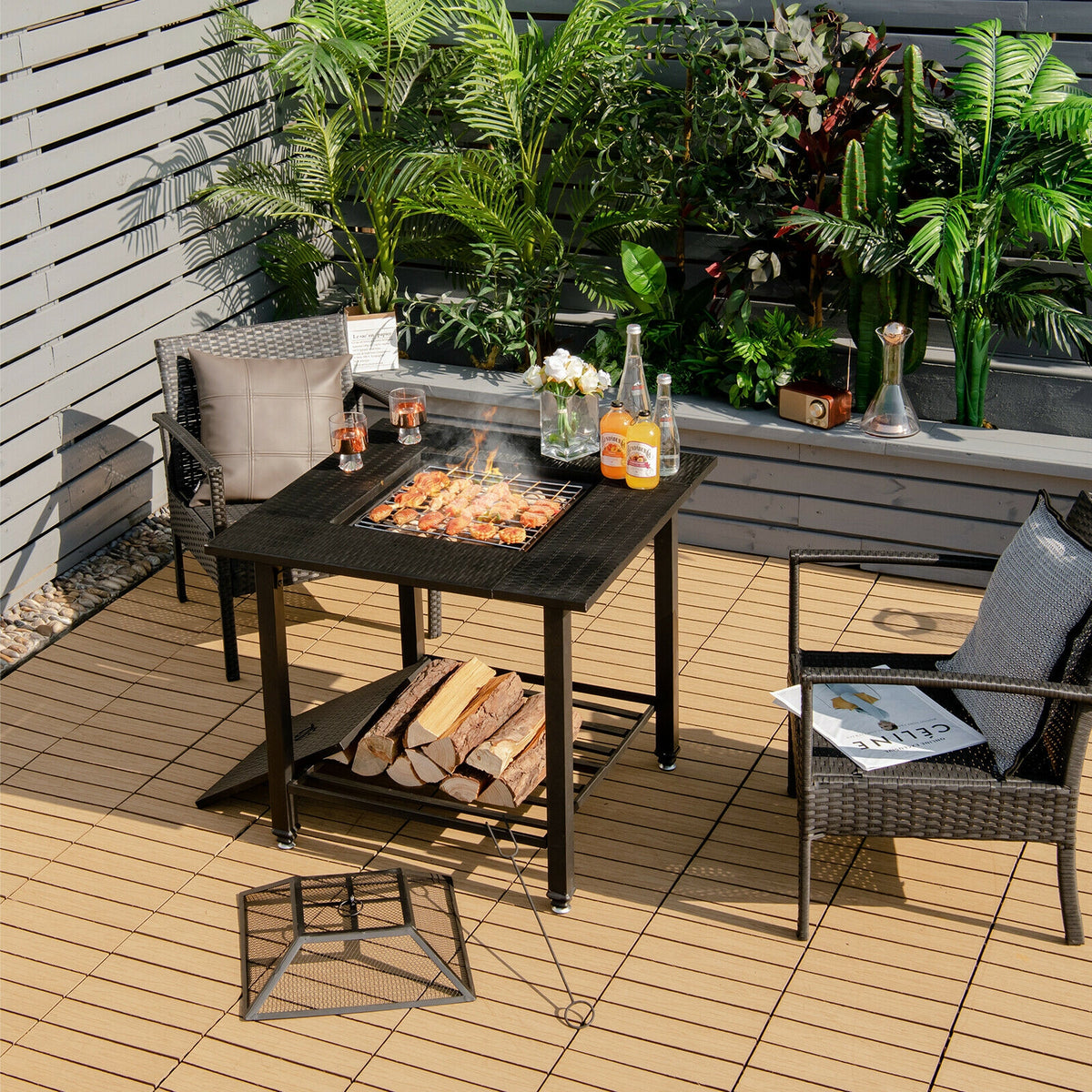 31-Inch Square Wood-Burning Fire Pit Dining Table
