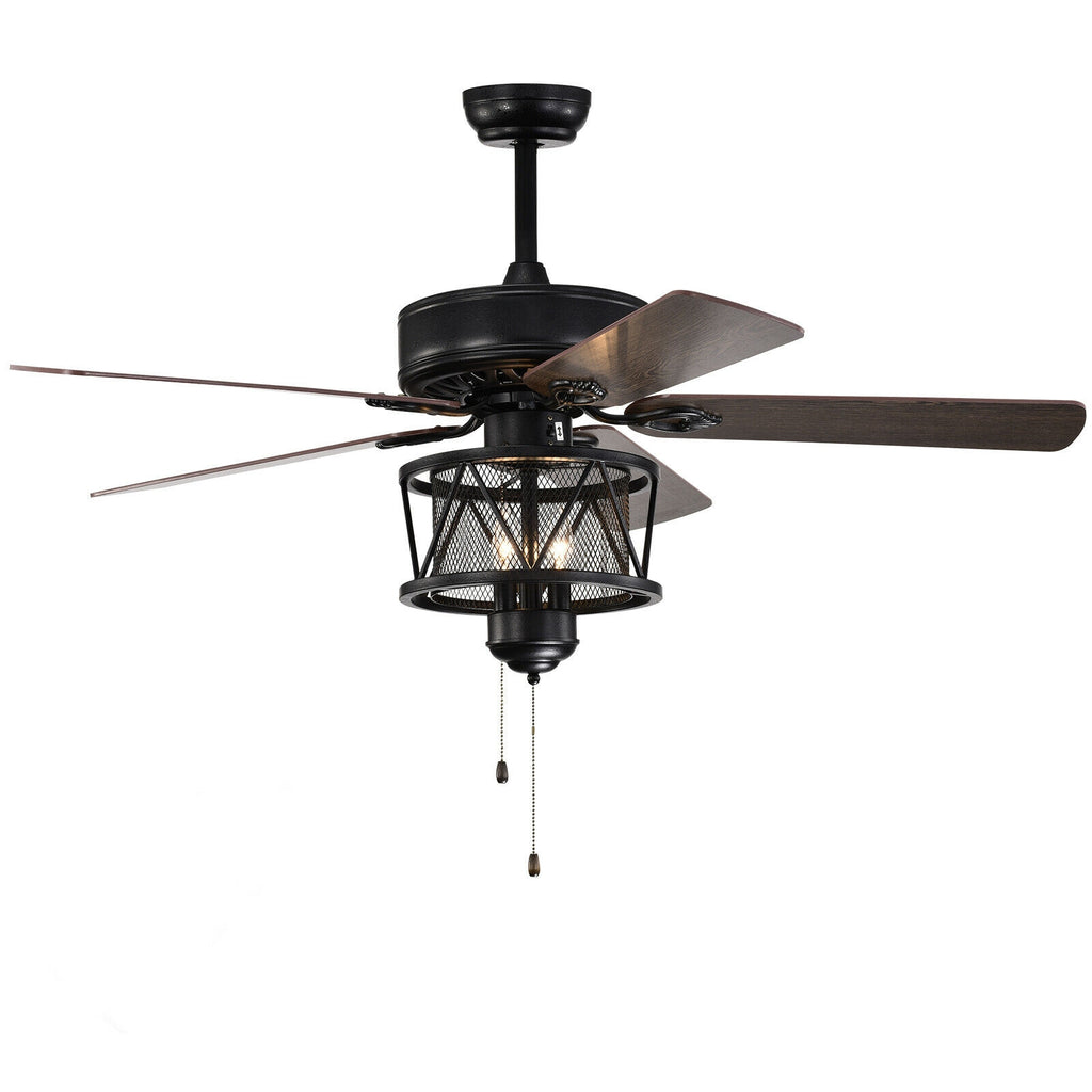 Black 50-Inch Ceiling Fan with Lights Reversible Blades & Pull Chain