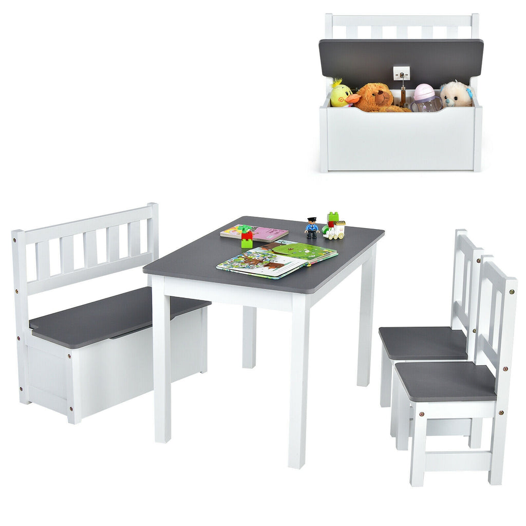 Kids Wooden Activity Table and Chairs Set with Storage Bench - Gray, 4 Pieces (Variation of THIS listing)