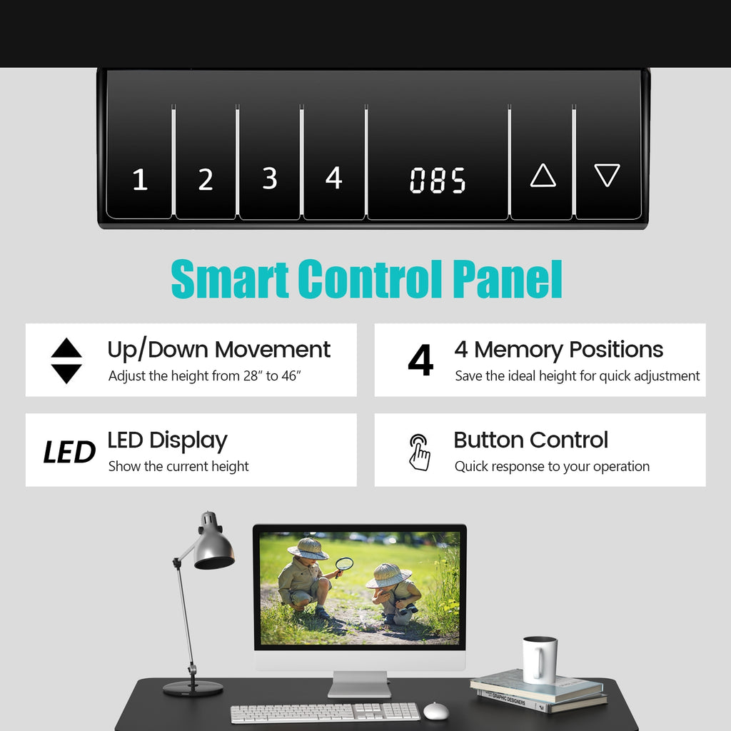 Electric Height Adjustable Standing Desk with Memory Controller - Black