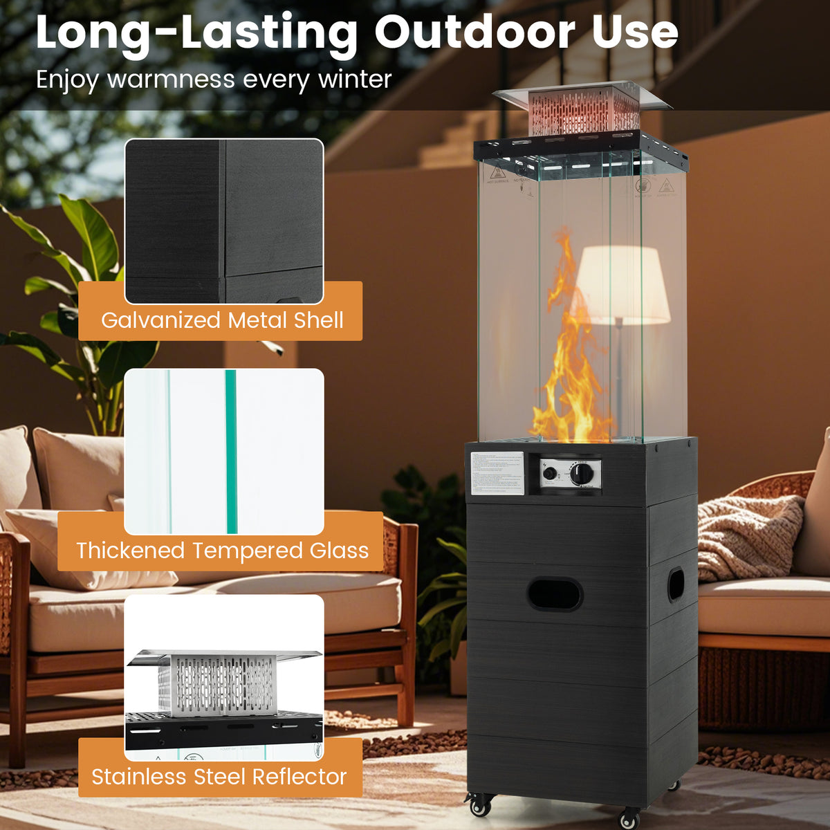 40000 BTU Patio Heater Outdoor Propane Gas with Cover and Wheels