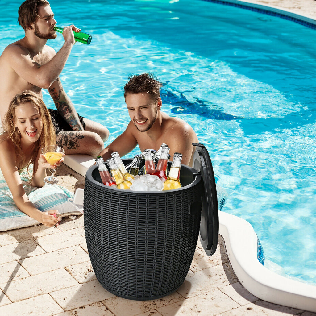 9.5-Gallon Rattan Ice Cooler Side Table - Black
