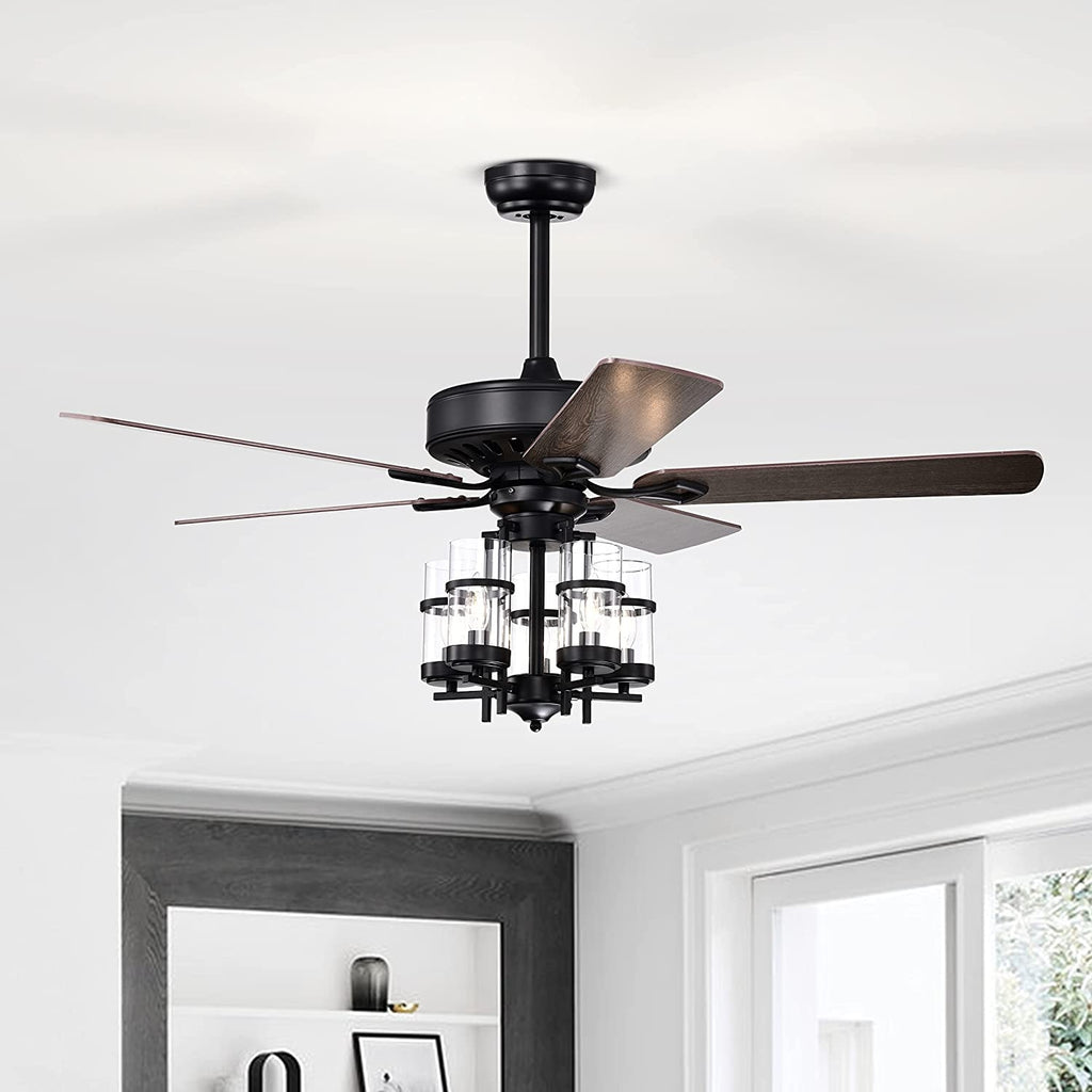50 Inch Noiseless Ceiling Fan Light with Explosion-Proof Glass Shades - Black Variation