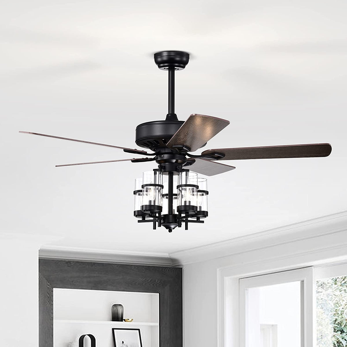 50 Inch Noiseless Ceiling Fan Light with Explosion-Proof Glass Shades - Black Variation