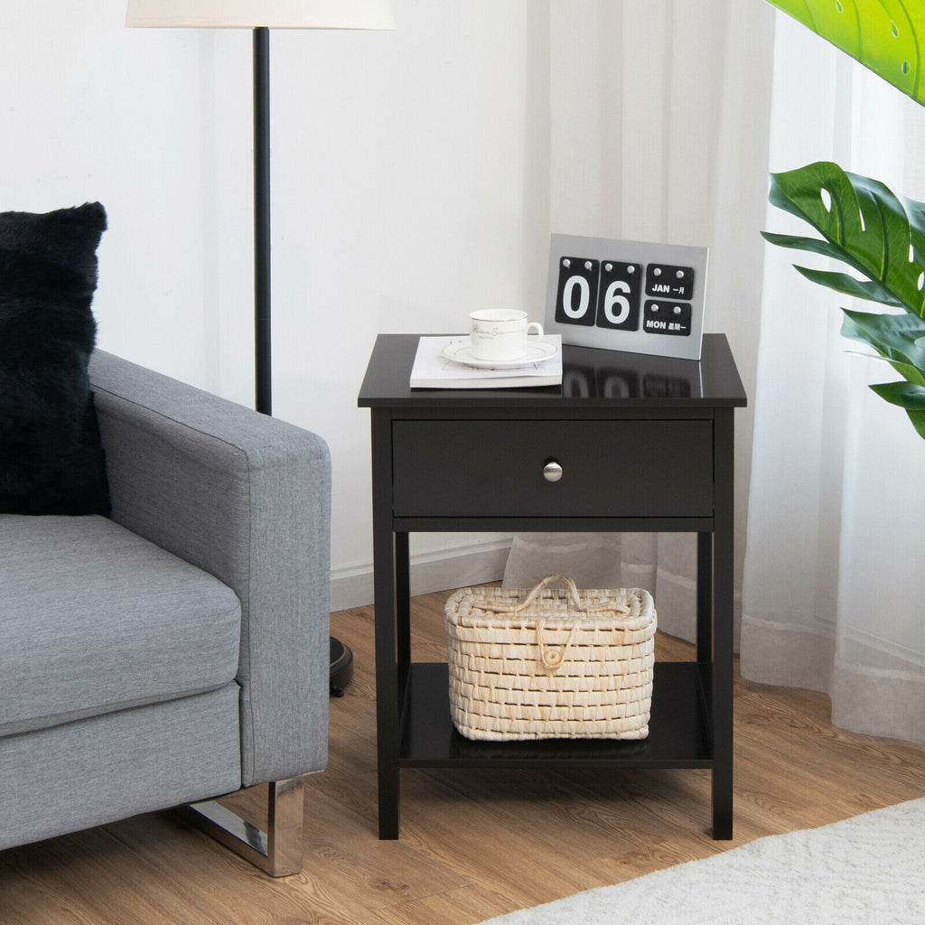 Wooden Storage Shelf with Drawer, Black