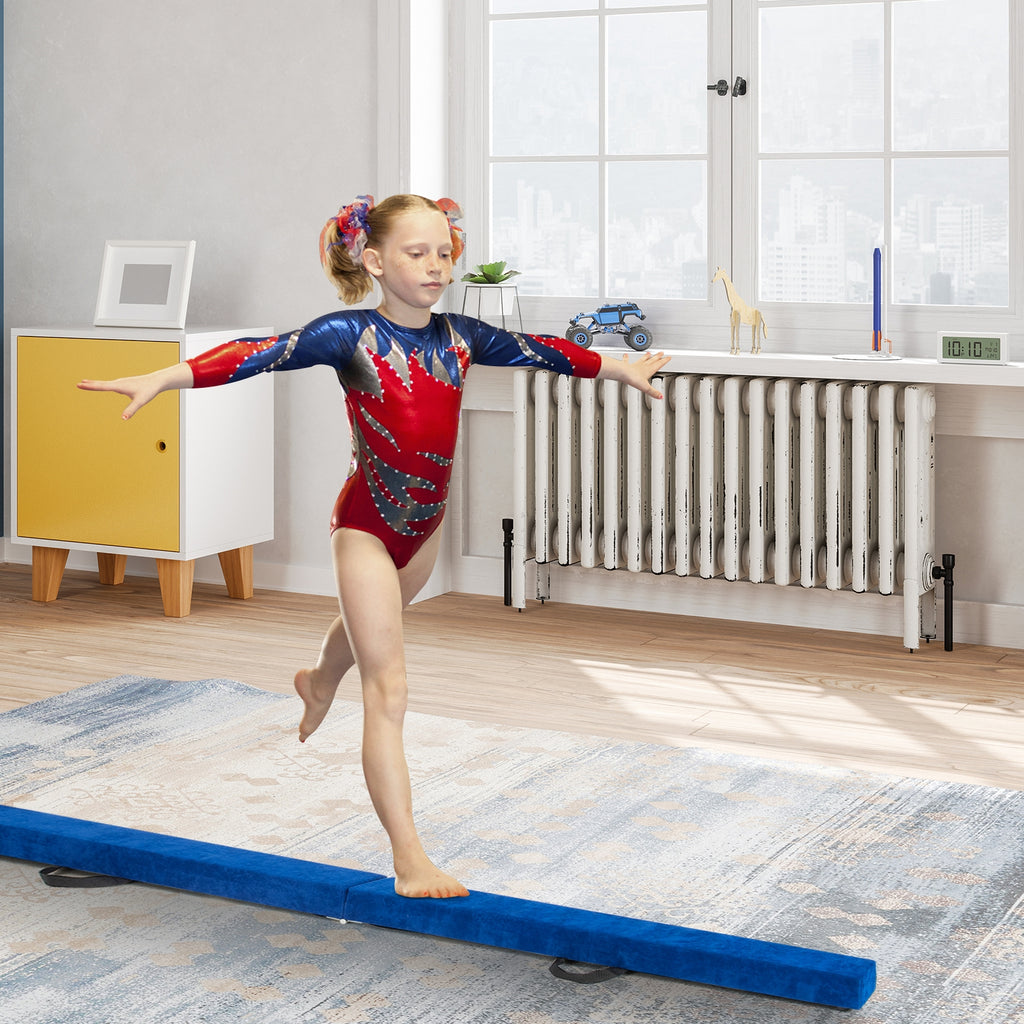 Portable Floor Balance Beam with Handles - 7 Feet Folding Gymnastics Beam Blue