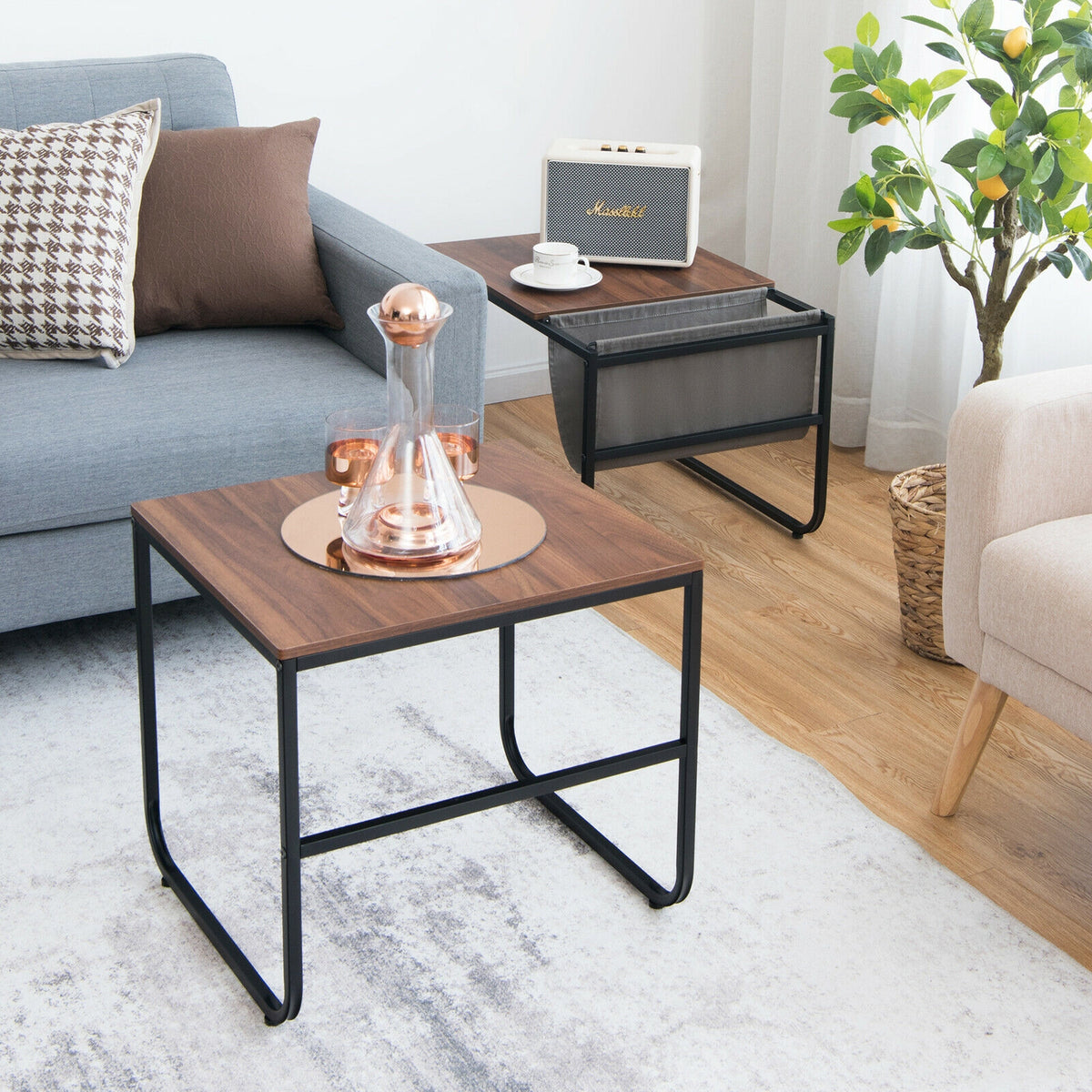 Nesting Coffee Table Set with Storage – Rustic Brown