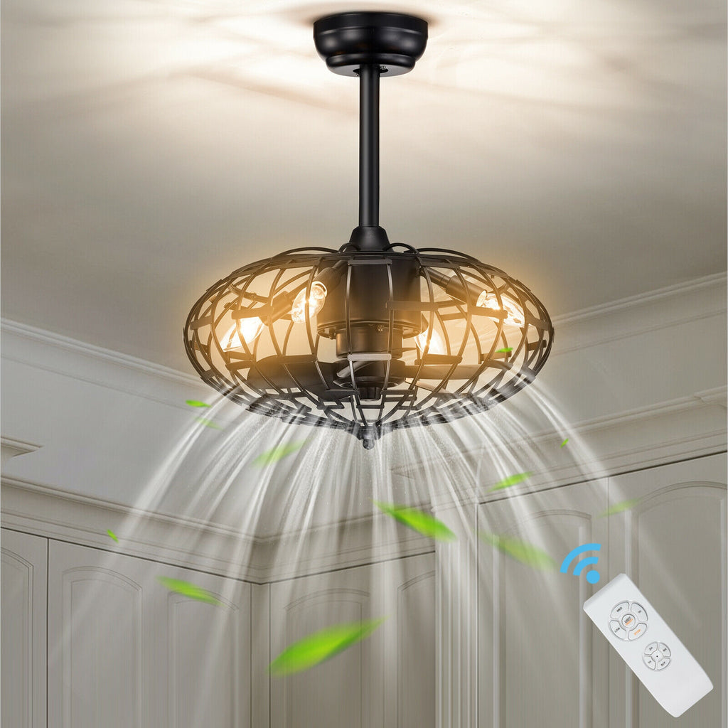 Black 5-Blade Enclosed Ceiling Fan with Light & Remote Control