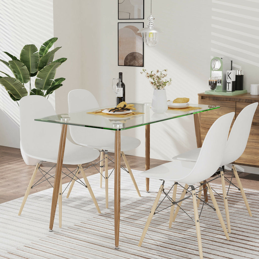 Glass Rectangular Dining Table with Metal Legs - Natural