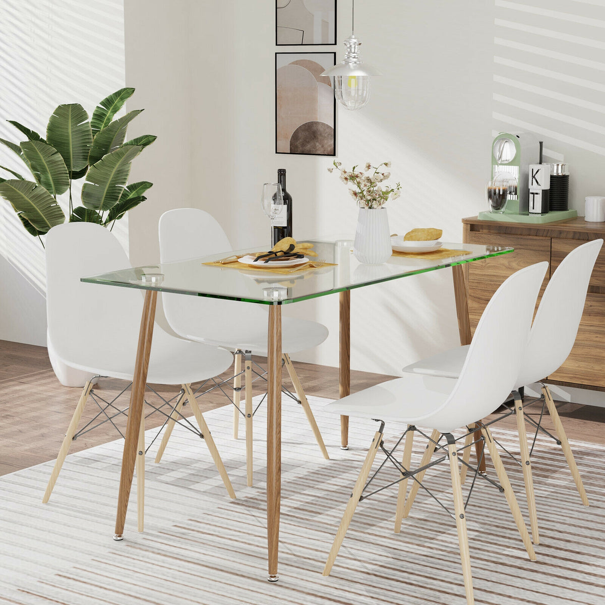 Glass Rectangular Dining Table with Metal Legs - Natural