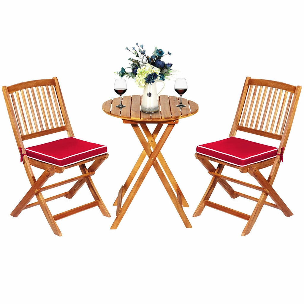 3 Pieces Patio Folding Bistro Set with Padded Cushion and Round