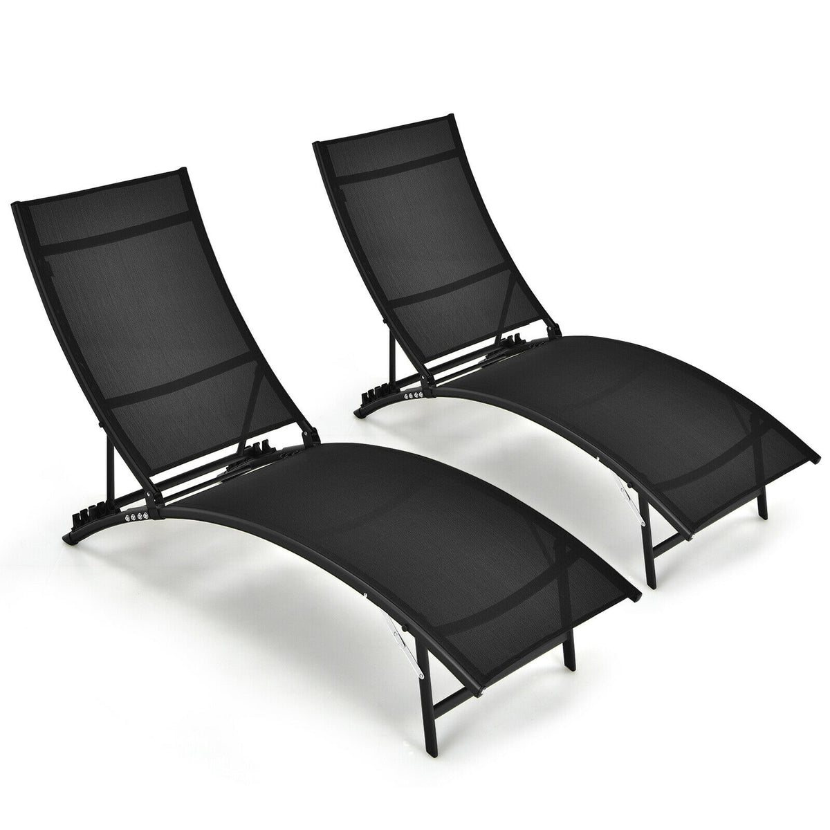 2 Pieces Patio Folding and Stackable Chaise Lounge Chair with