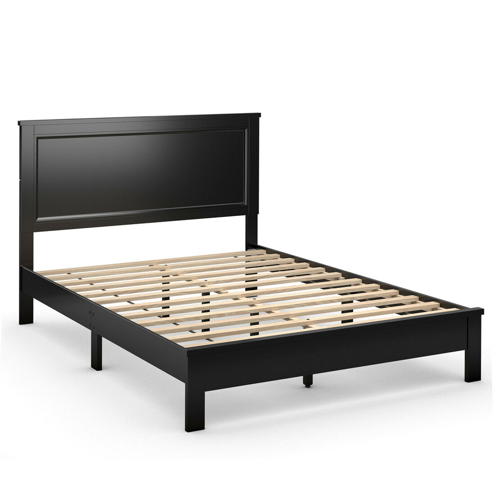 Queen Size Platform Bed Frame with Headboard - Black