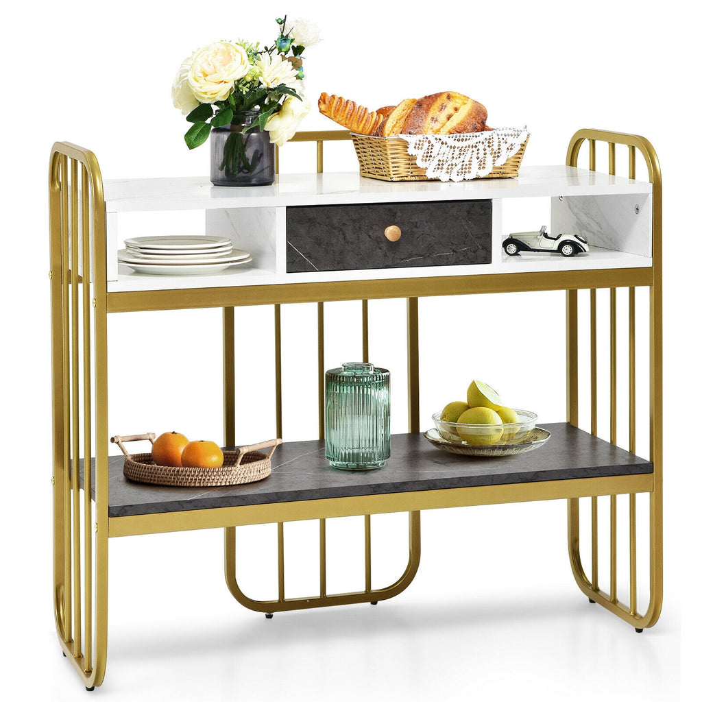 Faux Marble Console Table with Drawer - White