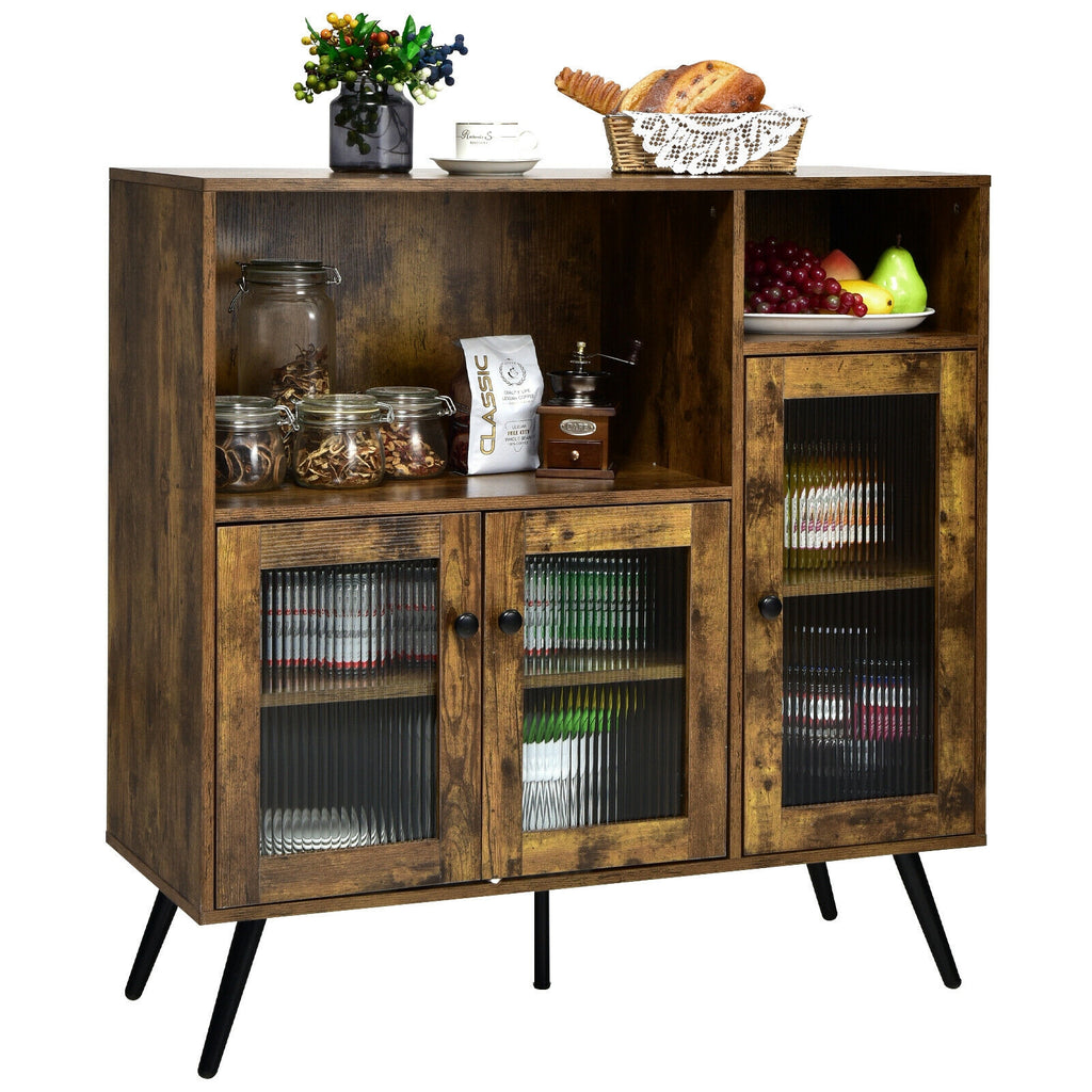 Industrial Buffet Storage Cabinet with Glass Door - Rustic Brown