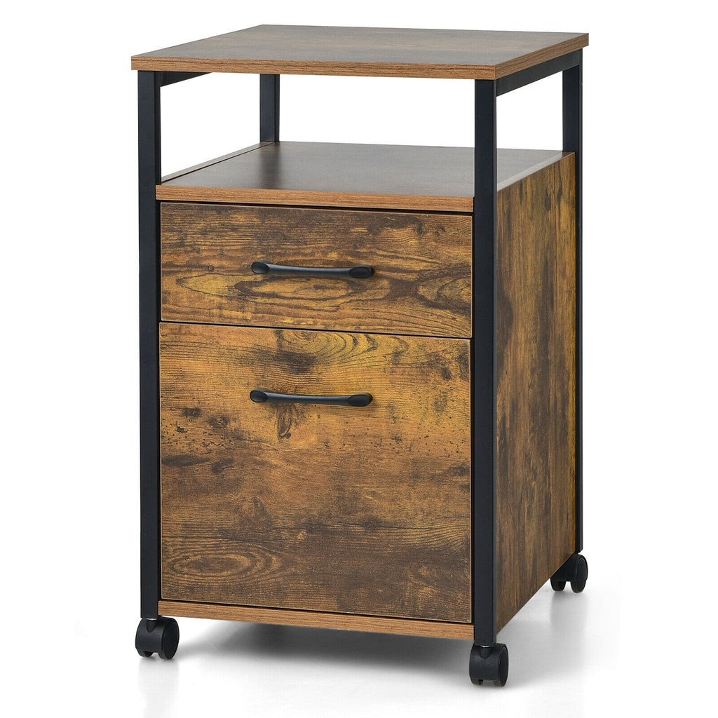 2-Drawer Mobile File Cabinet with Printer Stand – Rustic Brown