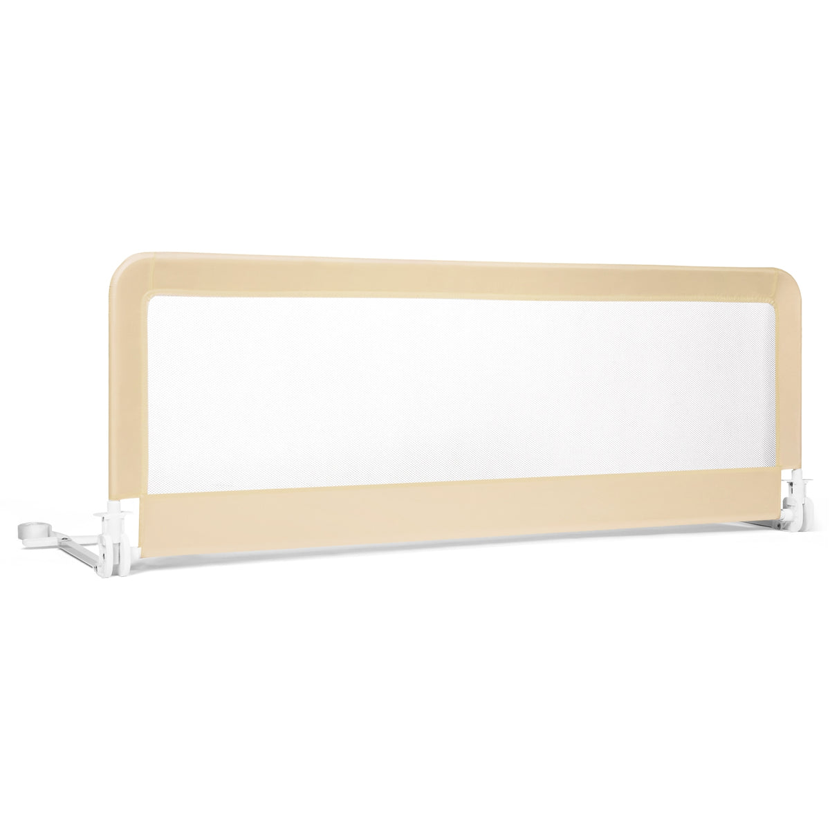 59 Inch Folding Baby Bed Rail Guard with Safety Strap - Beige, Breathable Mesh