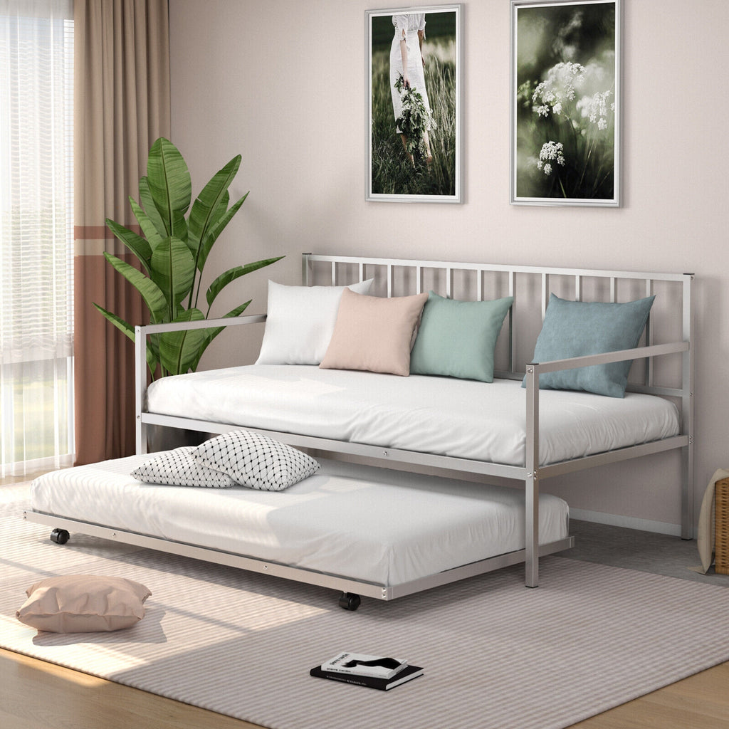 Twin Daybed with Trundle - Metal Slat, Black