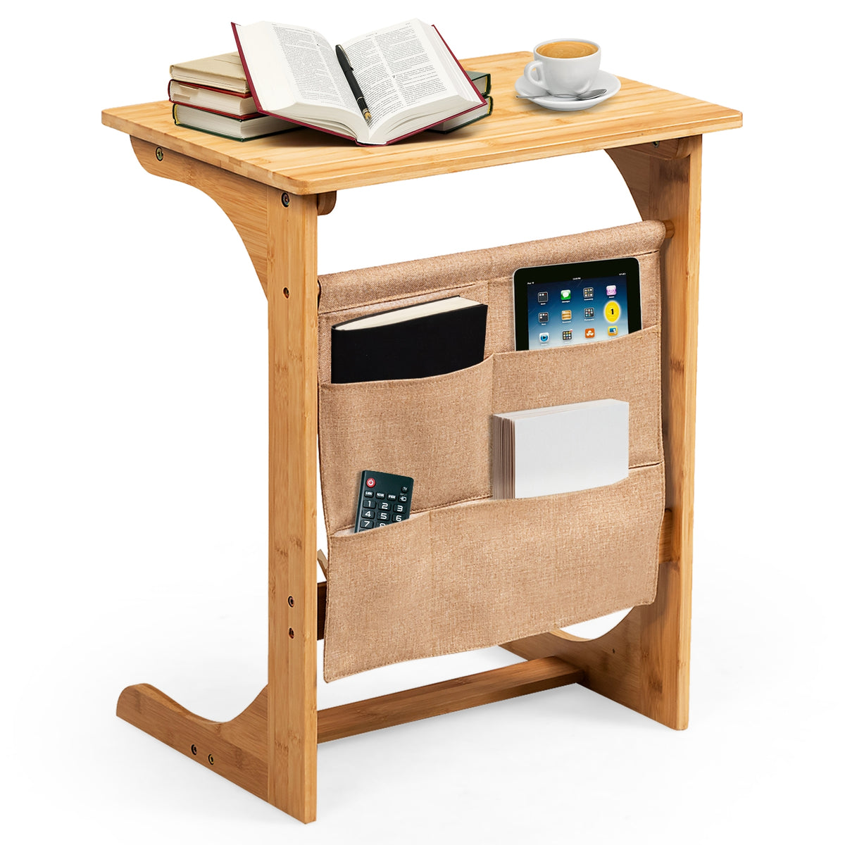 Bamboo Sofa Table with Storage Bag - End Table