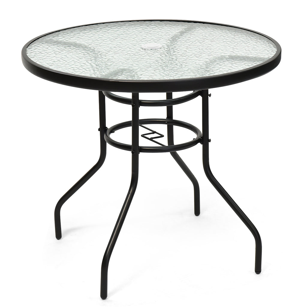 32-Inch Round Patio Tempered Glass Table with Umbrella Hole