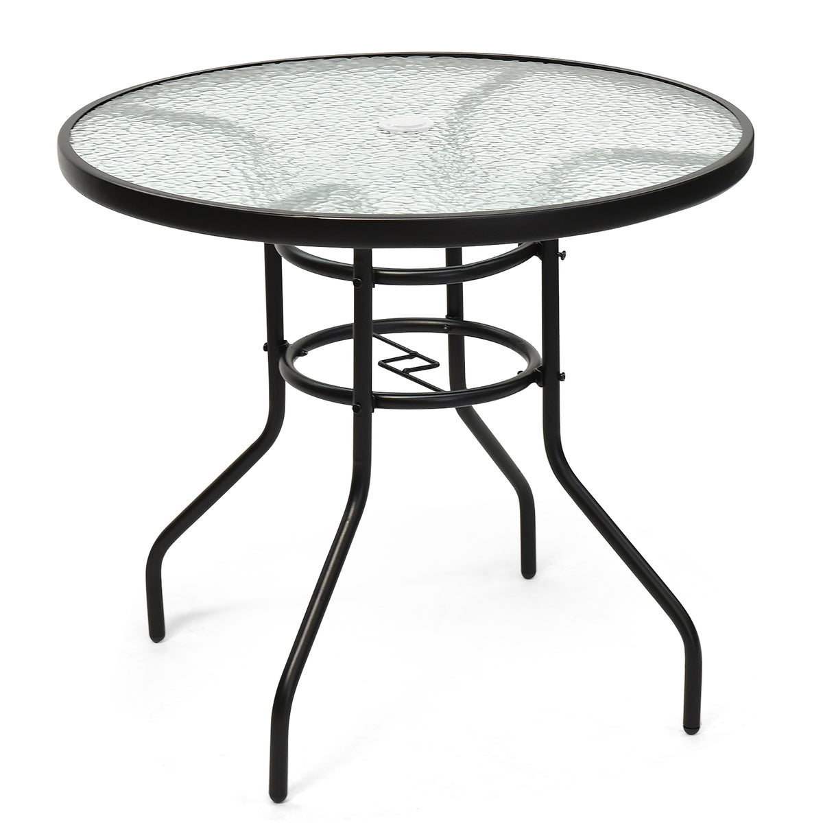 34 Inch Outdoor Dining Table Square Tempered Glass with 1.5 Umbrella
