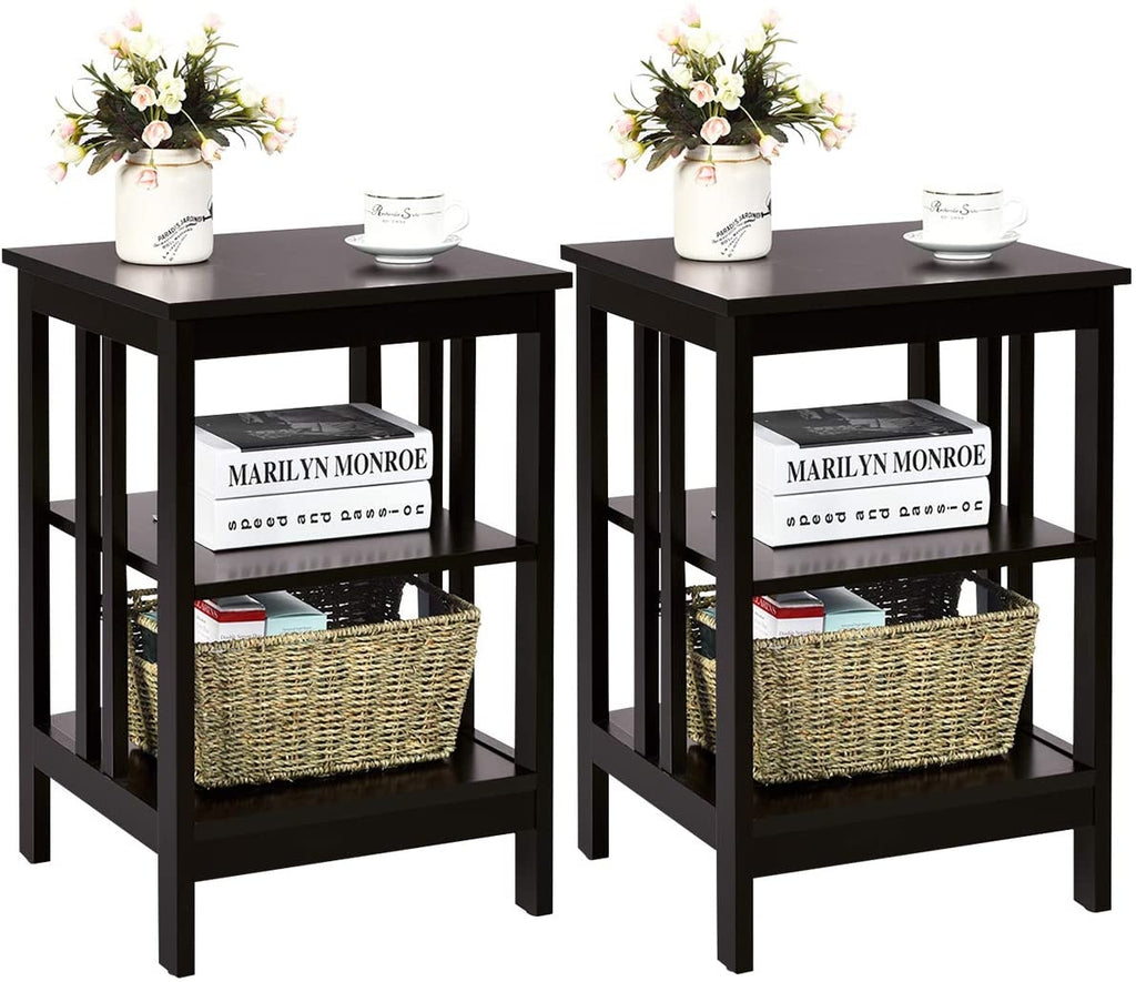 3-Tier Nightstand Set of 2, Dark Brown - Style B