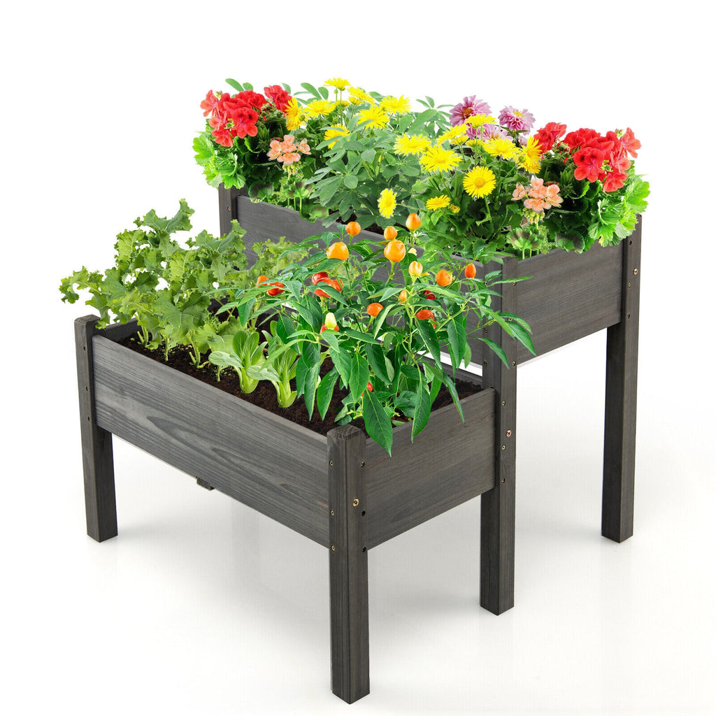 2 Tier Wooden Raised Garden Bed with Legs - Gray