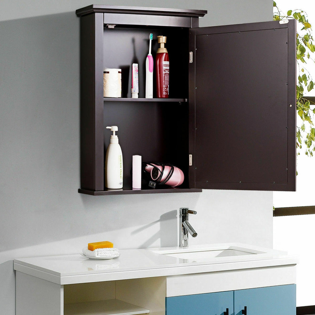 Wall Mount Bathroom Cabinet with Mirror Single Door Brown